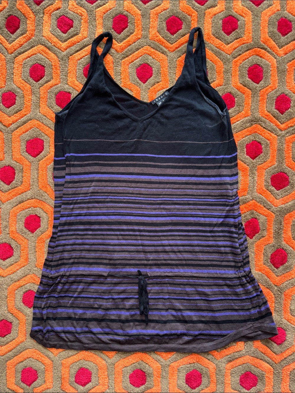 MAKE OFFER! Theory Black & Purple Striped V-Neck Camisole Top Small